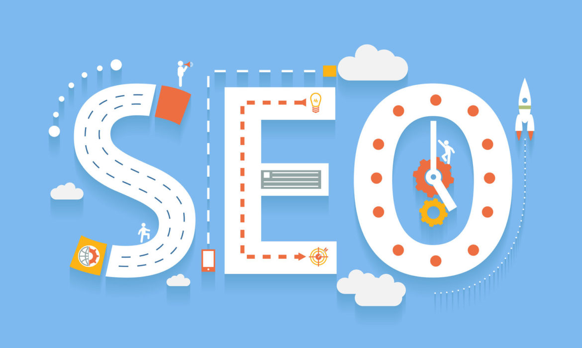 SEO in flat style, success internet searching optimization process illustration concept